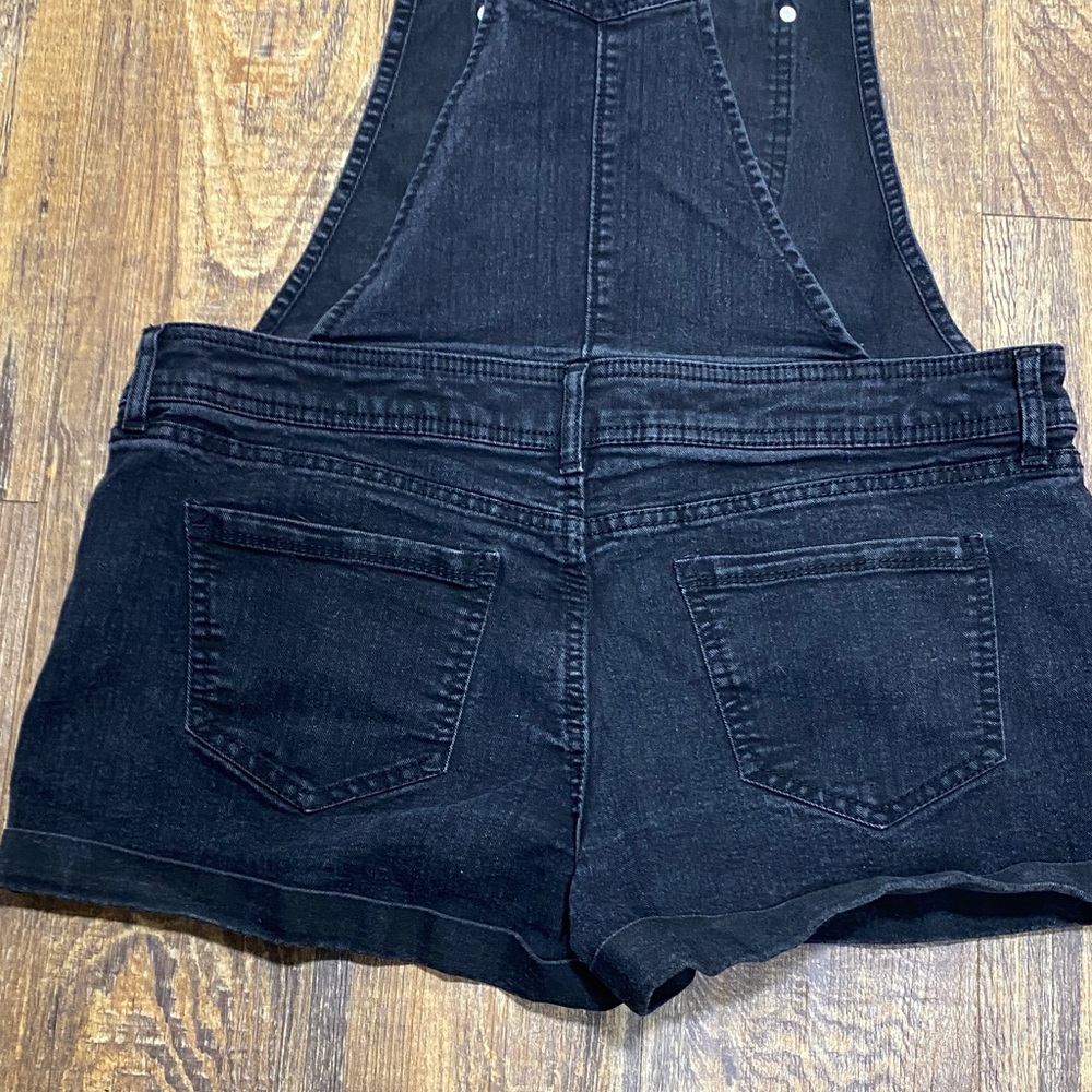 NOBO size large Black Denim Short Overalls stretch casual trendy comfy summer - Picture 9 of 9